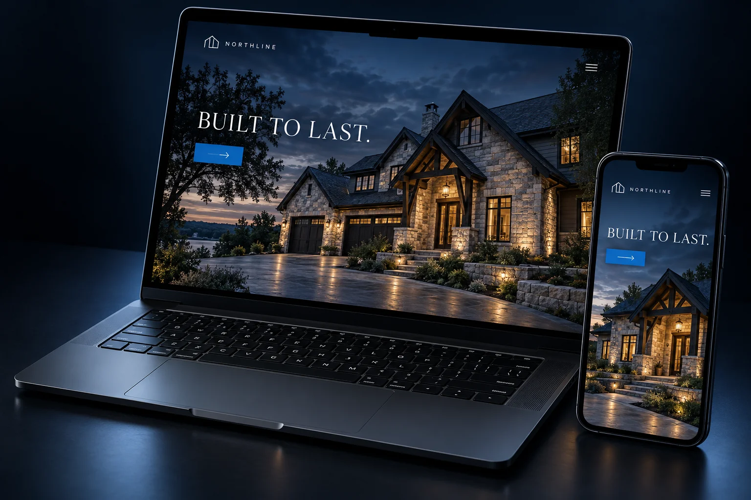 Original homebuilder website concept on a laptop and phone